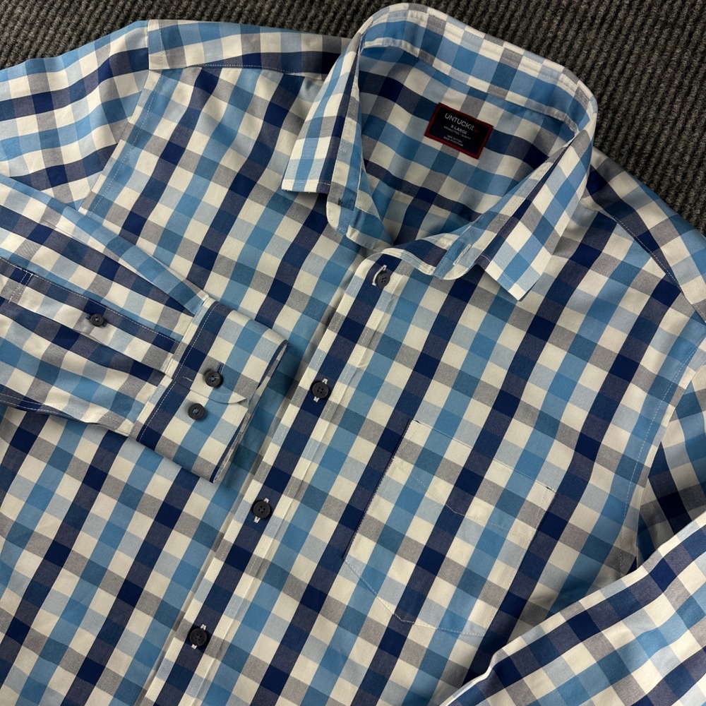 UNTUCKit Hudson Navy Blue Plaid Wrinkle Free Slim Fit Shirt XL 41829 Mens